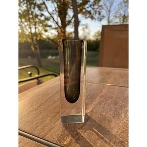 MCM Sommerso Art Glass Block Vase 6" Smoky Capsule Murano Mandruzzato Style